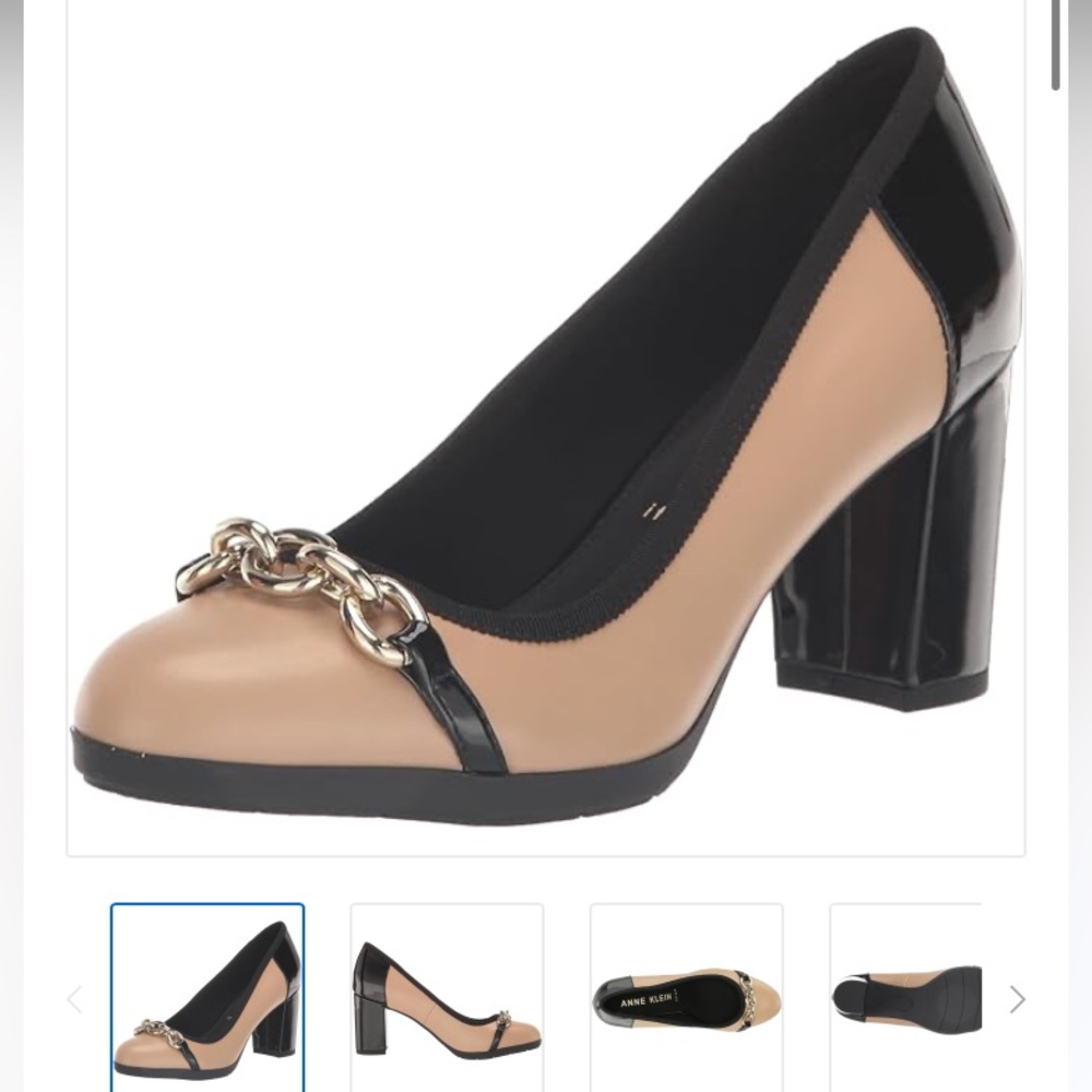 Anne Klein Women's Celina Tan and Black Chain Detail Pumps